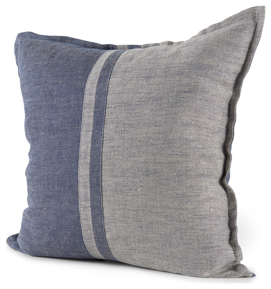 Aubrielle 20Lx20W Gray and Blue Fabric Color Blocked Decorative Pillow Cover