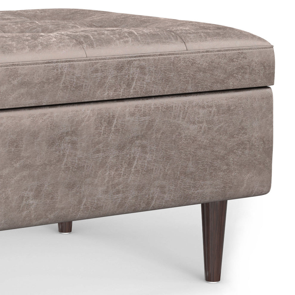Shay Mid Century Small Coffee Table Storage Ottoman, Distressed Grey Taupe