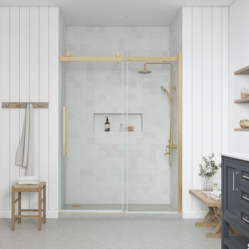 Bel Soft-Close Base/Door Alcove Shower Kit, Gold, 60"