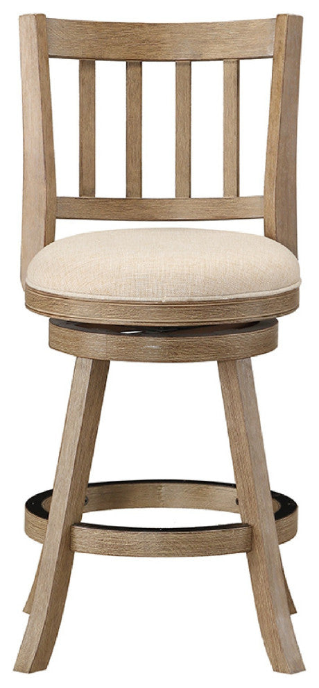Adam 24 Inch Solid Wood Swivel Counter Stool, Slatted Back, Ivory
