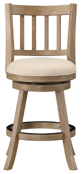 Adam 24 Inch Solid Wood Swivel Counter Stool, Slatted Back, Ivory