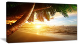 "Beautiful Beach Under Palms" Modern Seashore Canvas Art, 40"x20"