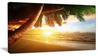 "Beautiful Beach Under Palms" Modern Seashore Canvas Art, 40"x20"