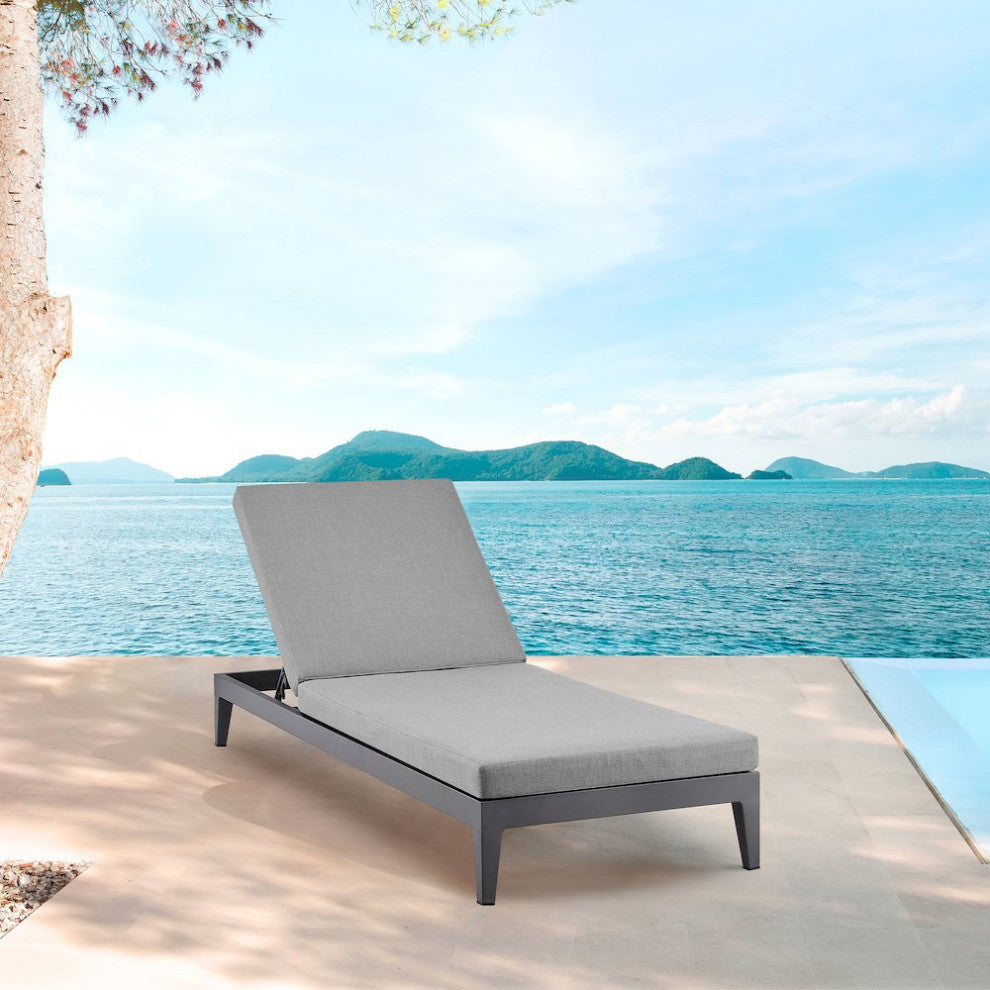 Outdoor Patio Adjustable Chaise Lounge Chair in Aluminum with Gray Cushions