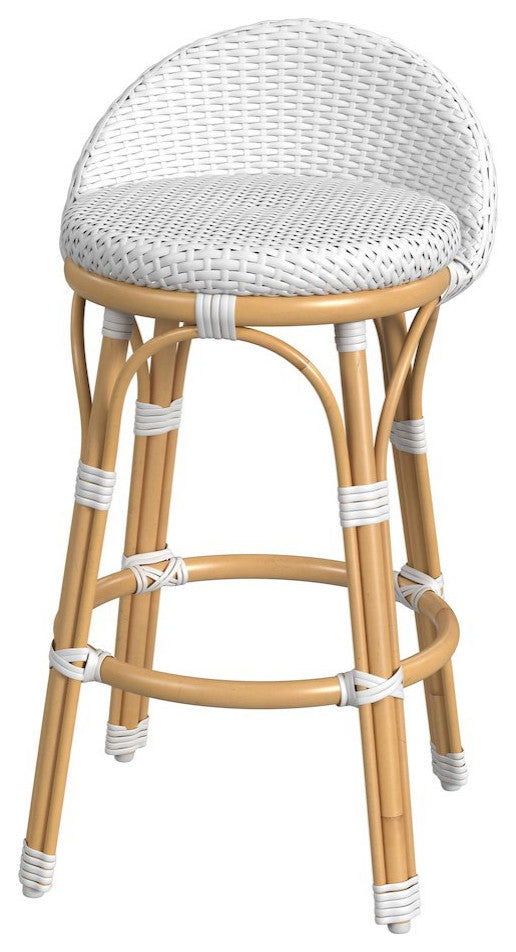 24 in. Seat Height Outdoor Rattan and Metal Low Back Counter Stool