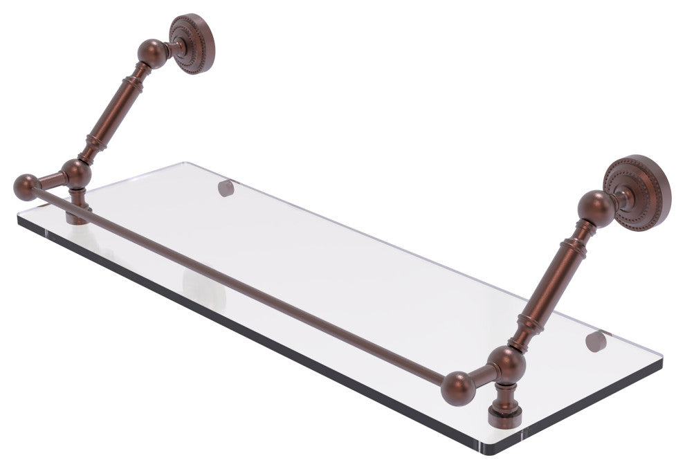 Dottingham 24" Floating Glass Shelf with Gallery Rail, Antique Copper