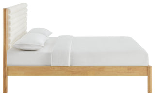Olea Channel Tufted Boucle Solid Wood Full Platform Bed, Feather Oak
