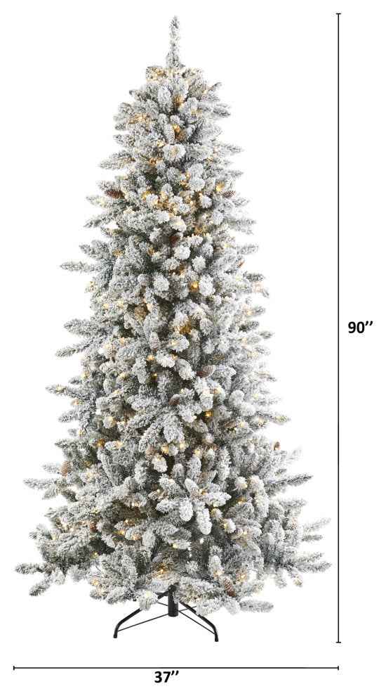7.5ï¿½ Flocked Livingston Fir Christmas Tree/ Pine Cones/500 Clear Warm LED Lights