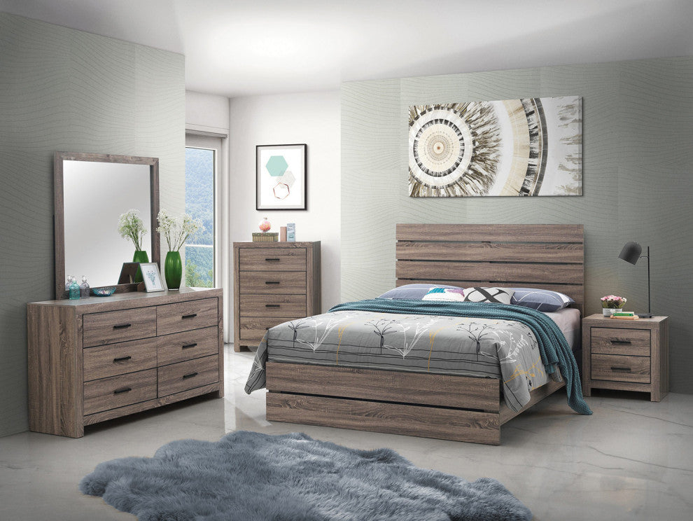 Queen Bed With Slat Headboard Design, Barrel Oak