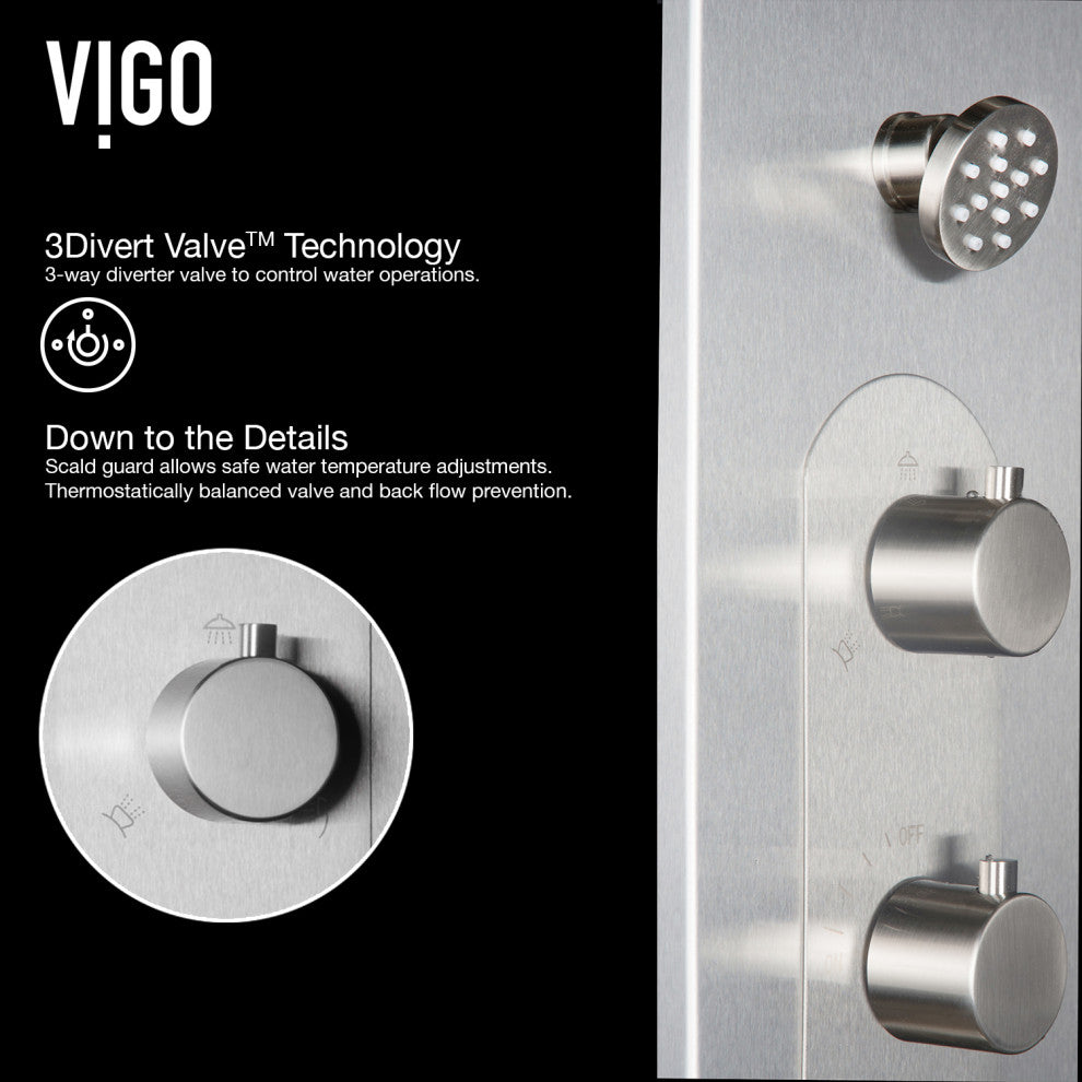 Dilana 67" H x 6" W 6-Jet Shower Panel with Round Shower Head in Stainless Steel