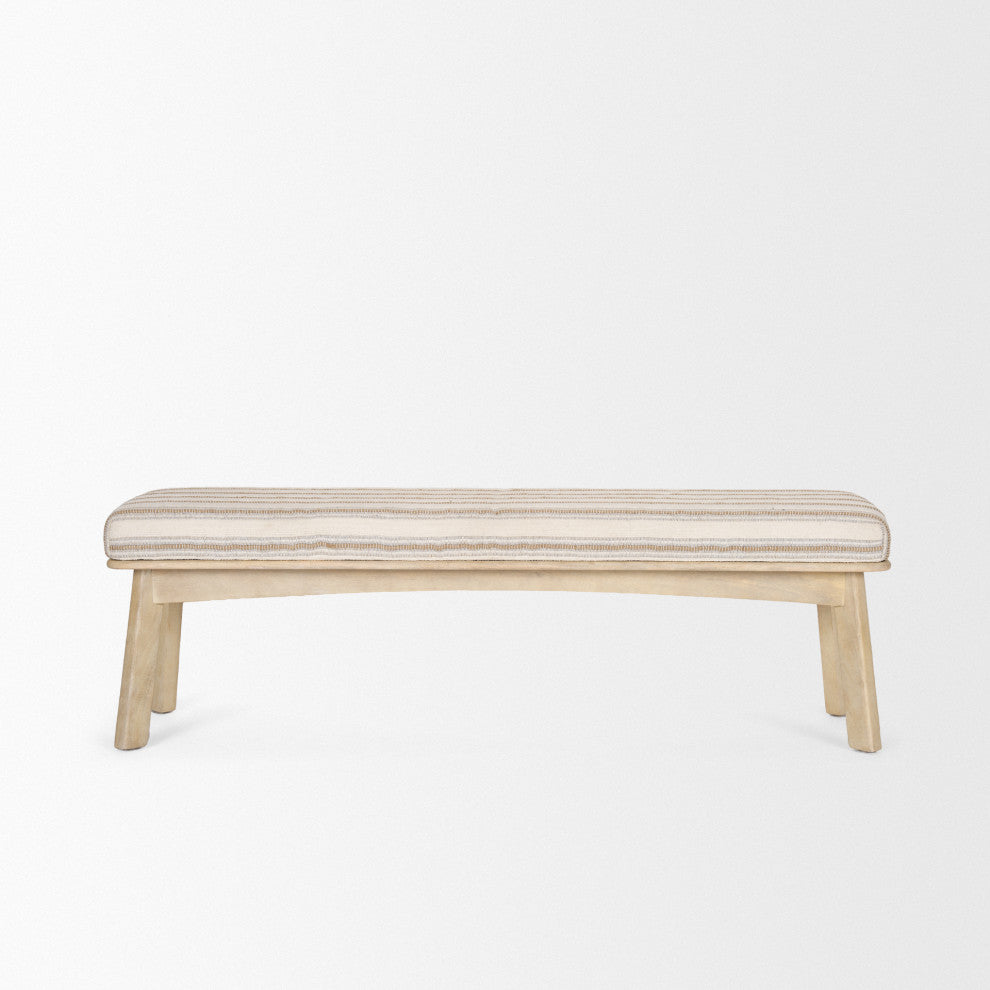 Taimo White Washed Light Brown Wood With Striped Fabric Seat Bench