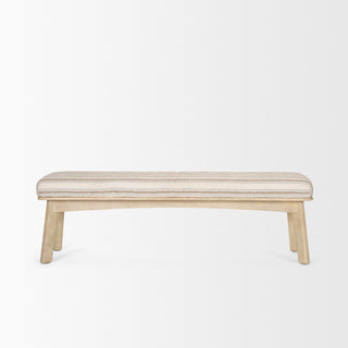 Taimo White Washed Light Brown Wood With Striped Fabric Seat Bench