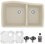 Karran Undermount Quartz 33" 60/40 Double Bowl Kitchen Sink Kit, Bisque