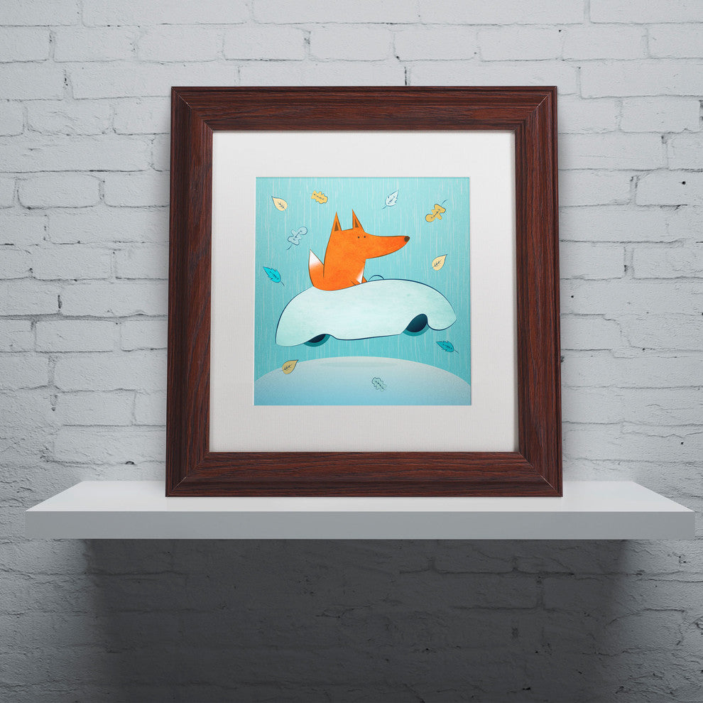 'Fox in Car' Matted Framed Canvas Art by Carla Martell