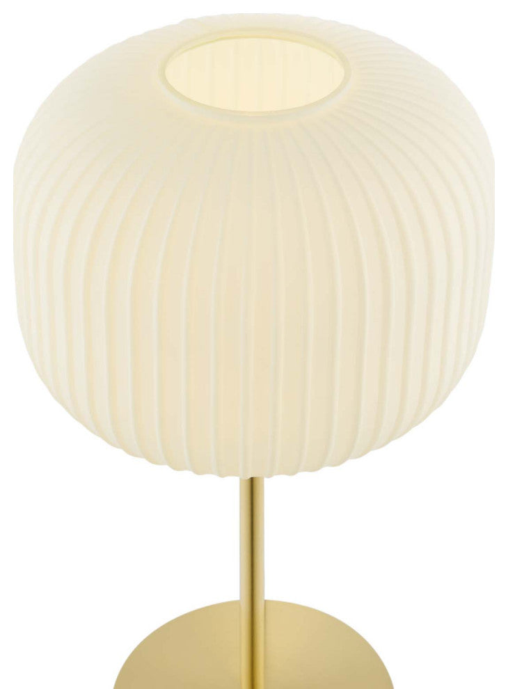 Reprise Glass Sphere Glass and Metal Table Lamp, White Satin Brass