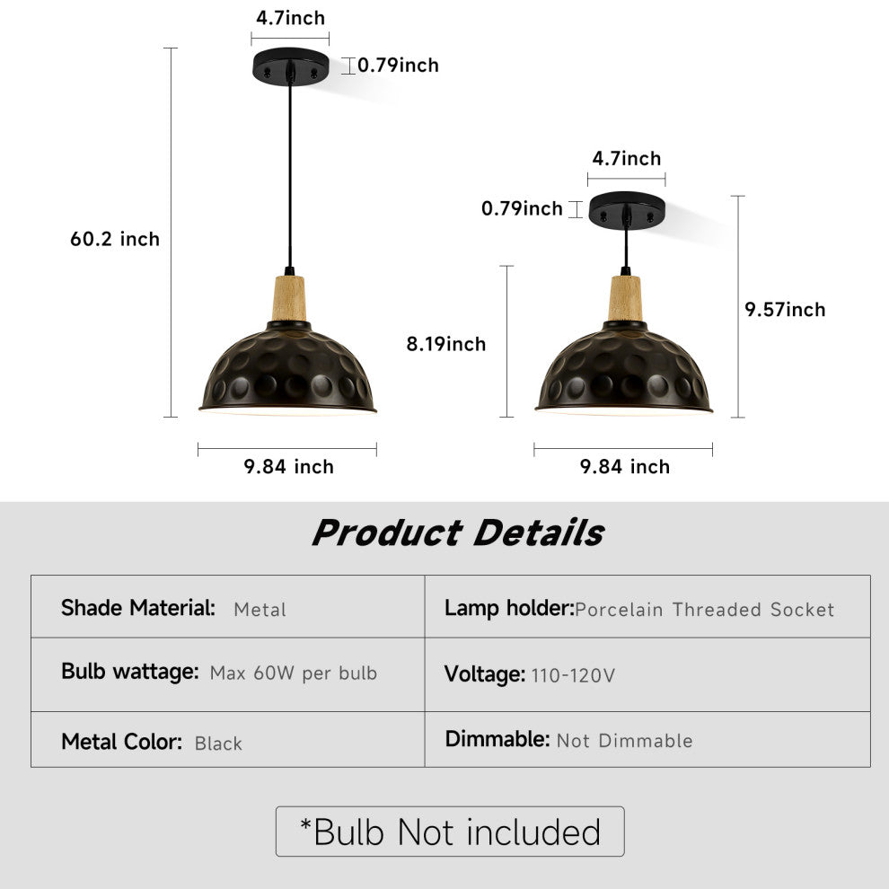 Single Dome Pendent Light, Black