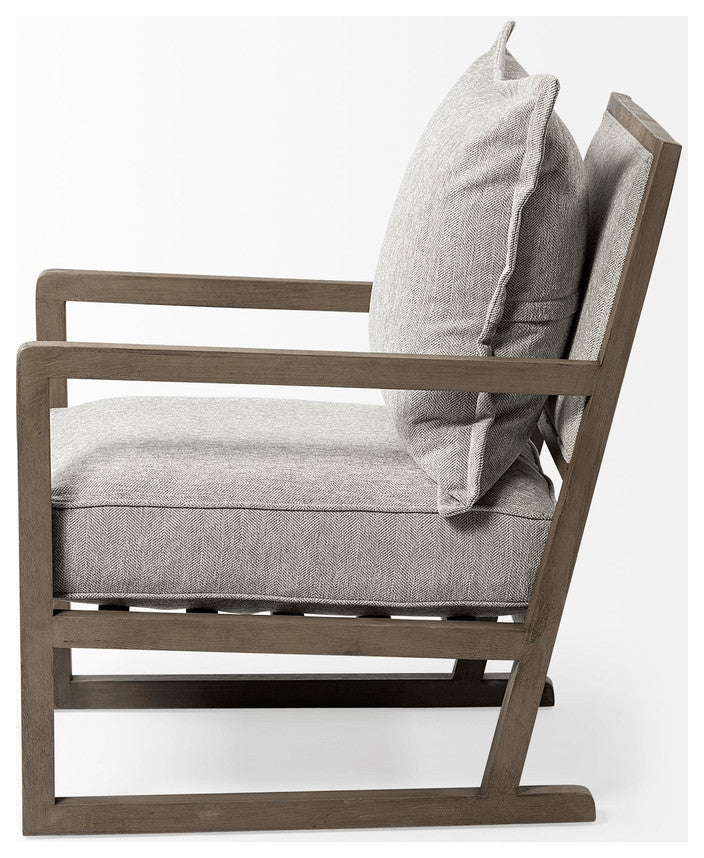 Wooden Accent Chair With Ash Gray Cushions