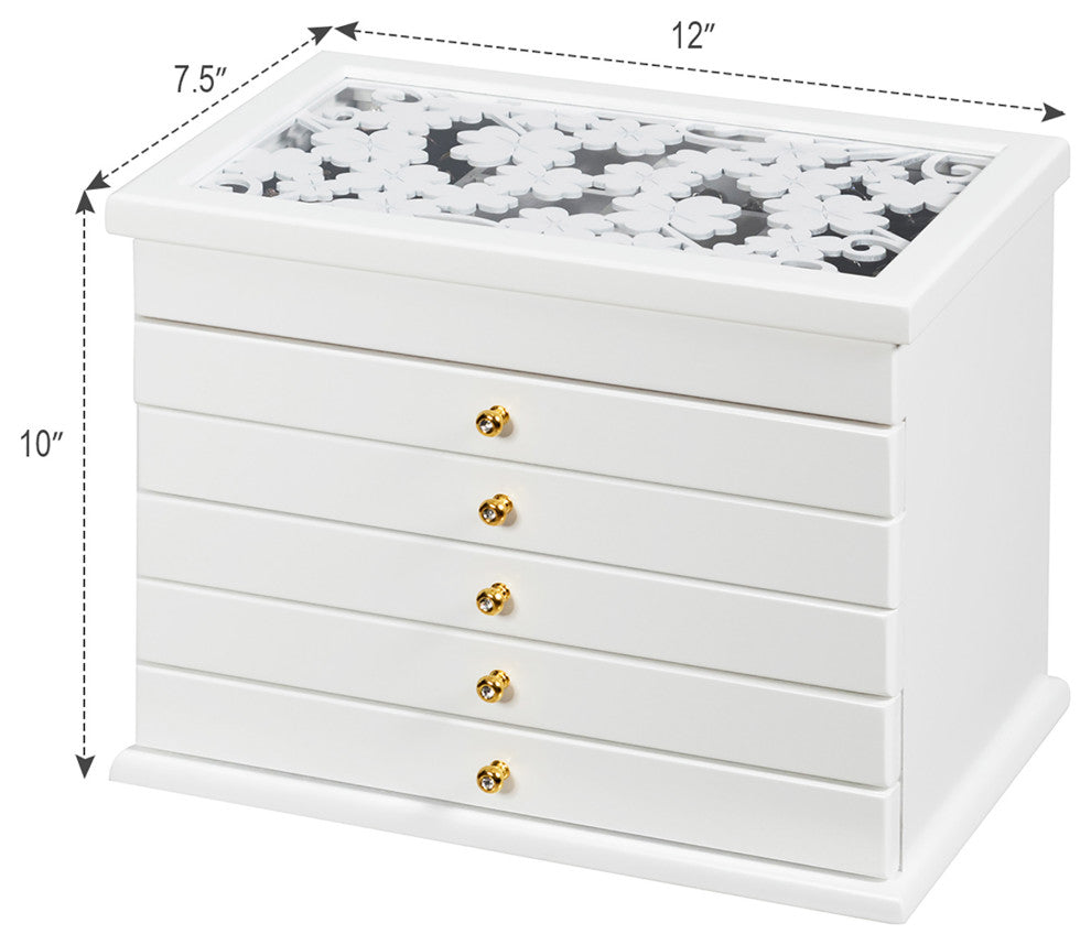 Costway Large Wooden Jewelry Box Cabinet ArmoireCase w/ 5 Drawers & Acrylic Top