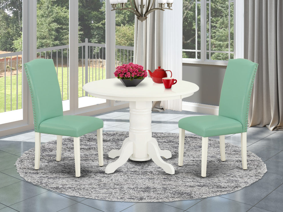 3Pc Round 42" Dinette Table, Pair Of Parson Chair, Pu Leather Color Pond