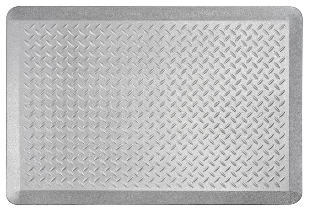 Anti-Fatigue Floor Mat, Tread Plate Pattern 24"x36"x2/3", Silver, Set of 1