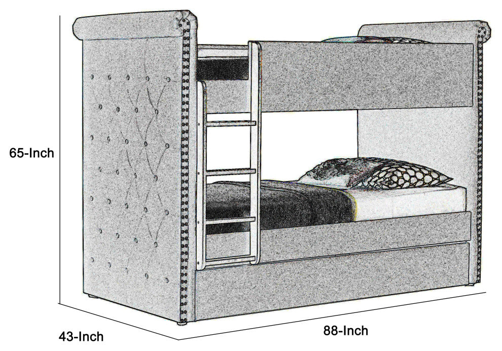 Benzara BM214899 Twin Size Bunk Bed With Nailhead Trim, Beige/Black