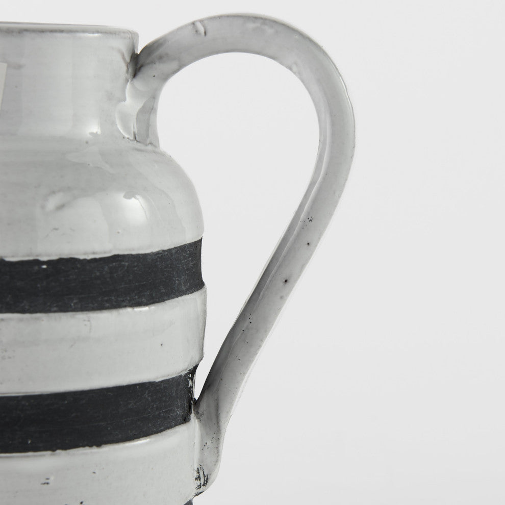 7" Rustic White and Blue Stripe Ceramic Jug