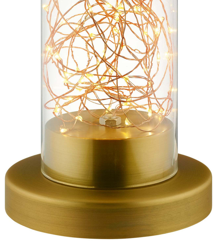 Adore Cylindrical-Shaped Clear Glass And Brass Table Lamp
