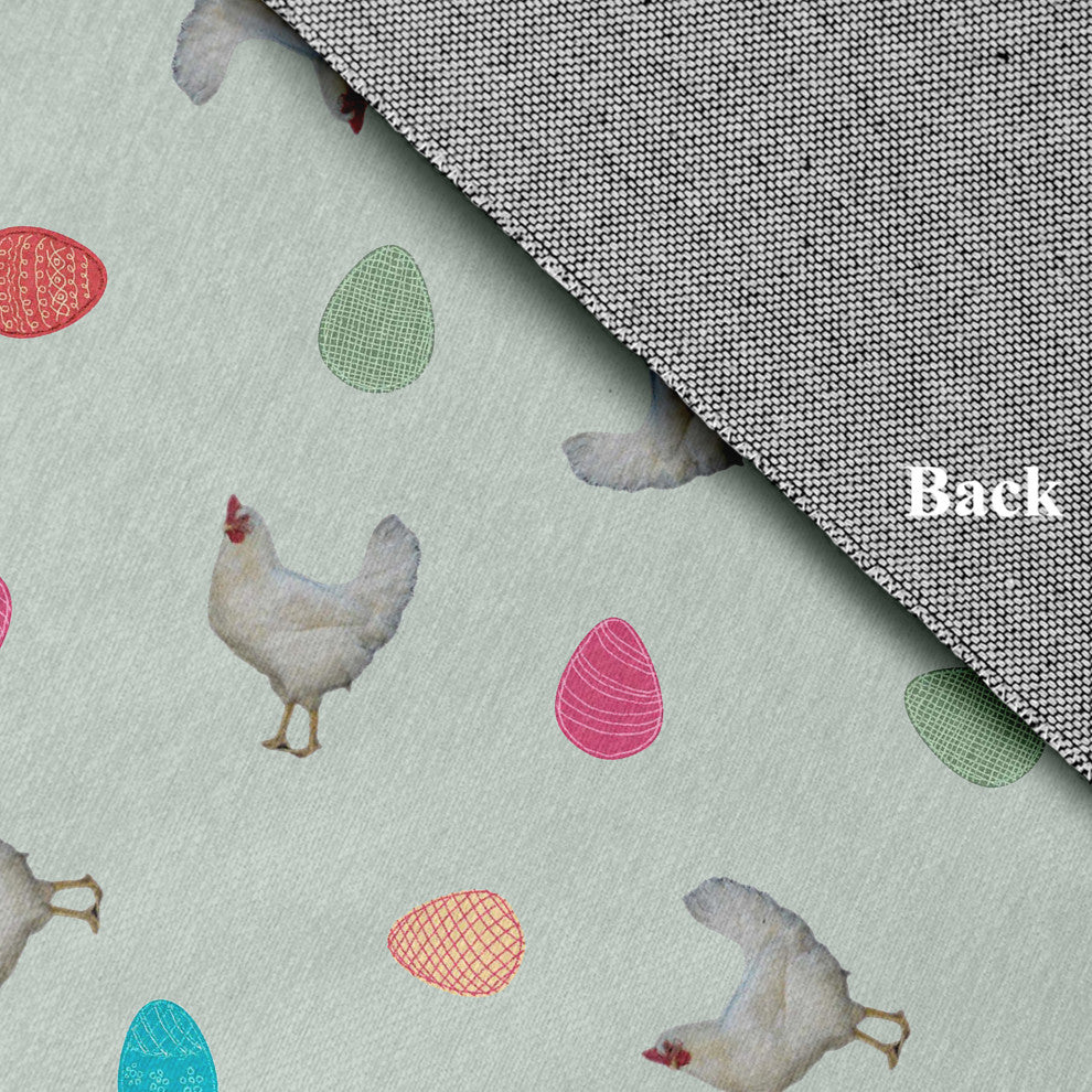 Chickens and Eggs Easter Chenille Rug, Breezeway Green, 4'x6'