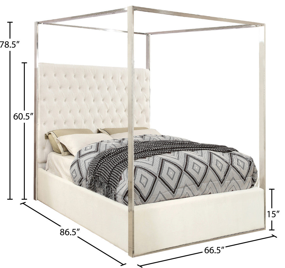 Porter Velvet Bed, White, Queen