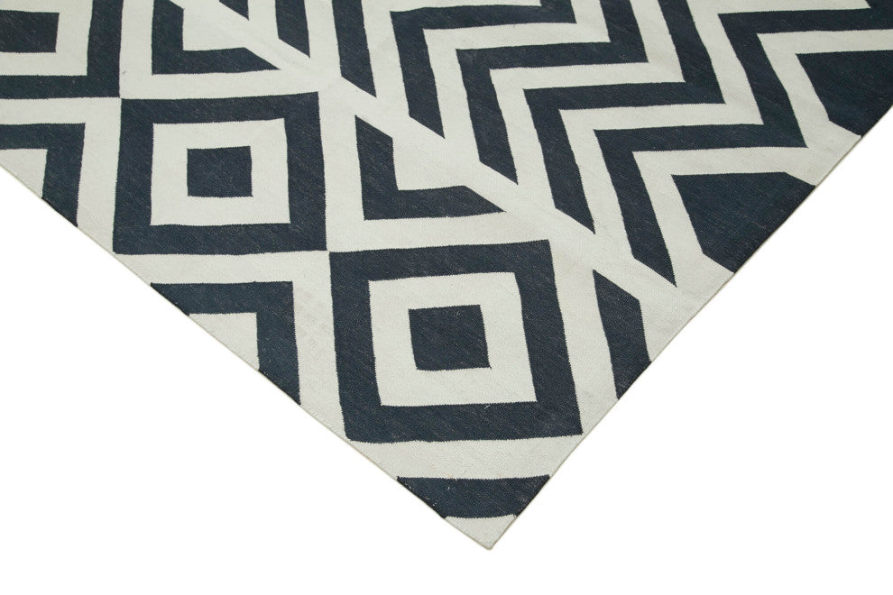 Rug N Carpet - Handmade Wool 9' 1'' x 11' 11'' Modern Design Dhurrie Kilim Rug