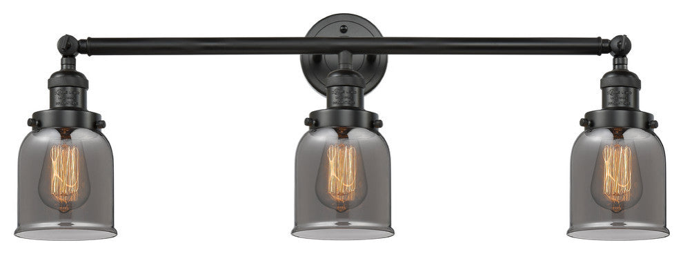 Small Bell 3-Light Bath Fixture, Smoked Glass, Matte Black