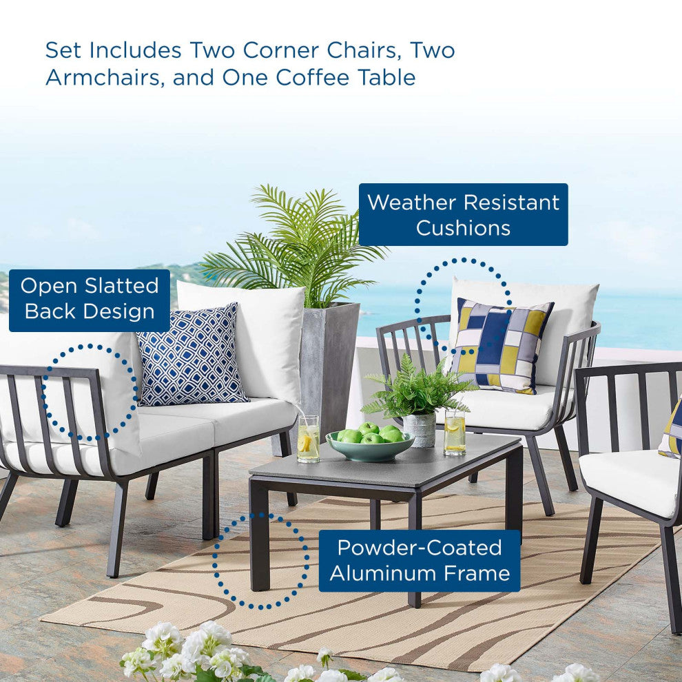 Lounge Sectional Sofa Chair Set, Aluminum, Metal, Gray White, Outdoor