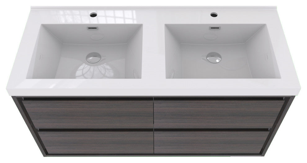 MOM 48" Wall Mounted Vanity With 4 Drawers and Acrylic Double Sink, Gray Oak