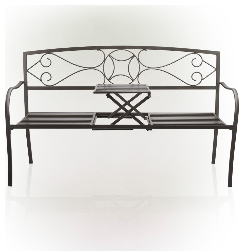 Metal Garden Bench with Retractable Table