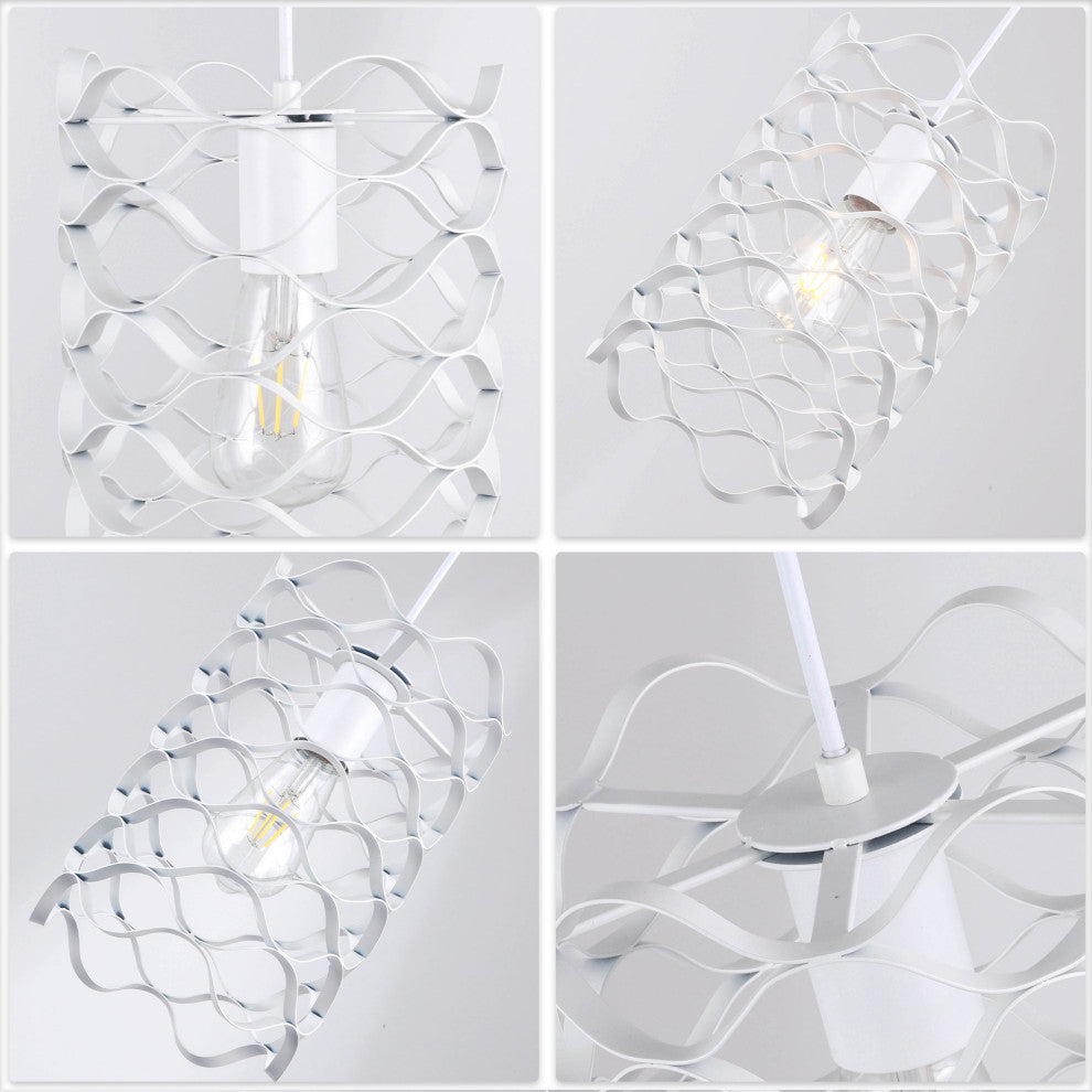 7" White Kitchen Island Wave Design Single Pendant Light- Dimmable