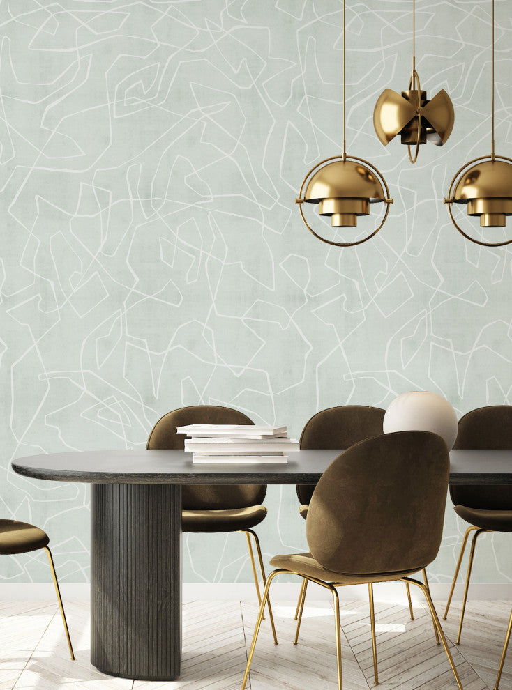 Entangled Lines Textured Look Vinyl Peel and Stick Mural, Sage, 24"x96", Single