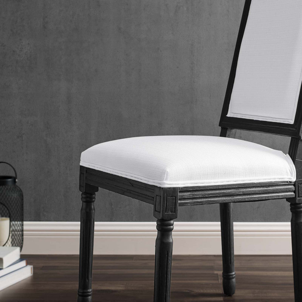 Court French Vintage Upholstered Fabric Dining Side Chair Black White