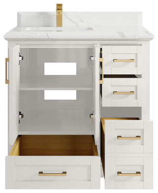 Boston 36" Left Offset Bath Vanity in Alabaster 1.5" Calacatta Laza