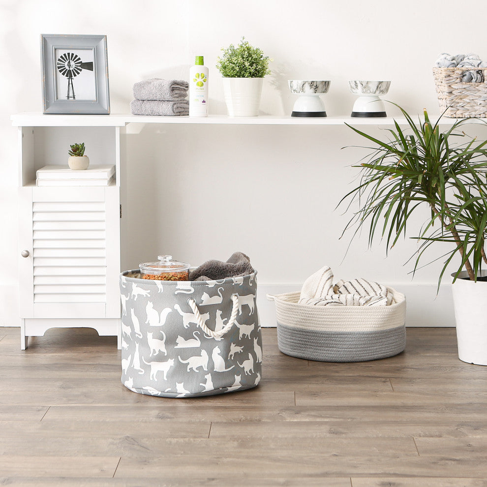 Polyester Pet Bin Cats Meow Gray Round Medium 12x15x15