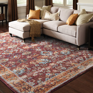 Adeline Distressed Bordered Red and  Gold Area Rug, 8'6"x11'7"