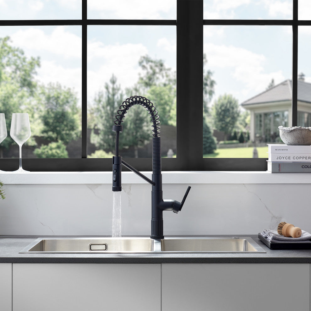 Nette Single-Handle Kitchen Faucet With Pull Down Sprayer, Matte Black