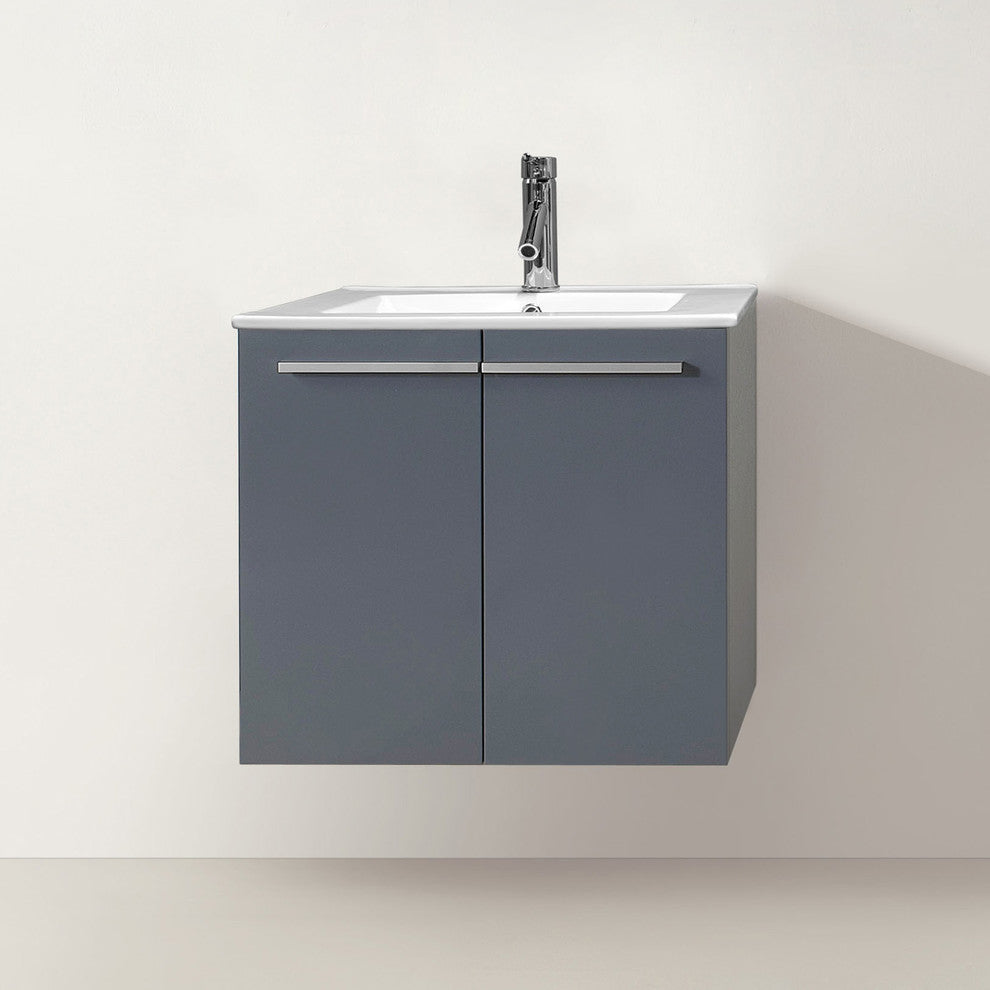 Midori 24" Single Square Sink Grey Top Vanity in Grey with Brushed Nickel Faucet