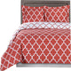 Meridian Cotton Printed Reversible Bed Set, Coral and White, Twin