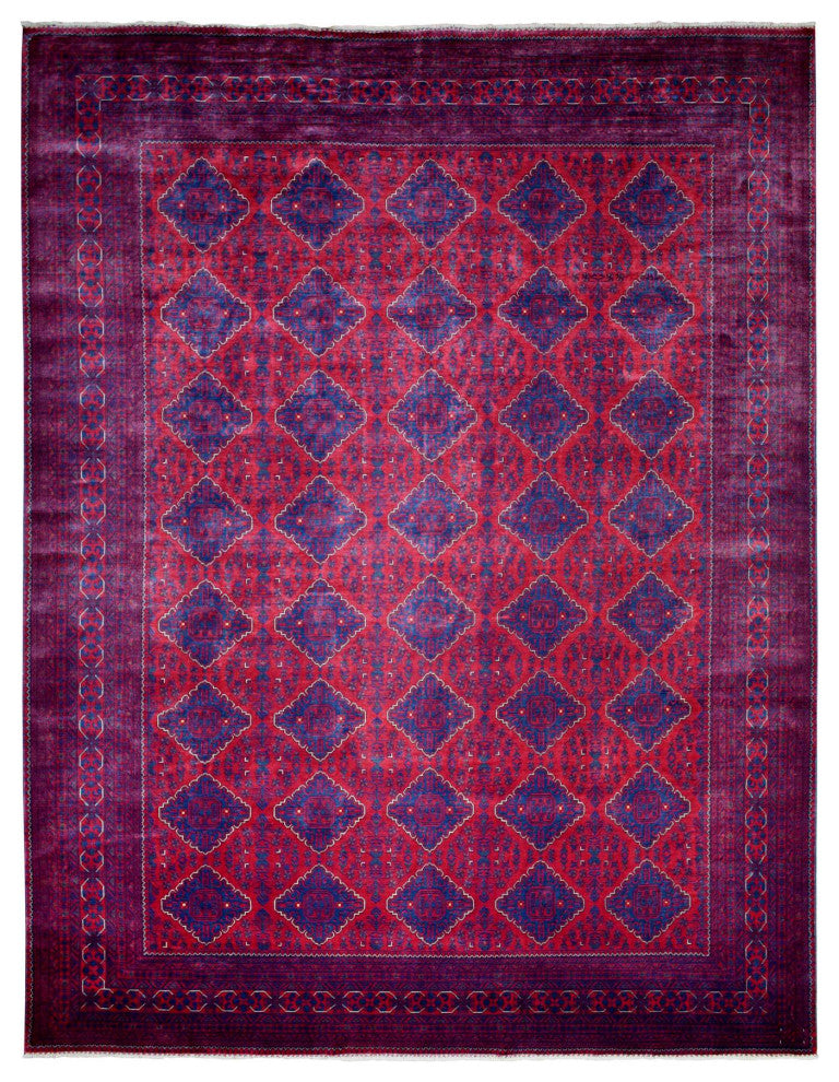 Deep and Saturated Red Soft Wool Hand Knotted Afghan Khamyab Rug, 9'10"x13'0"