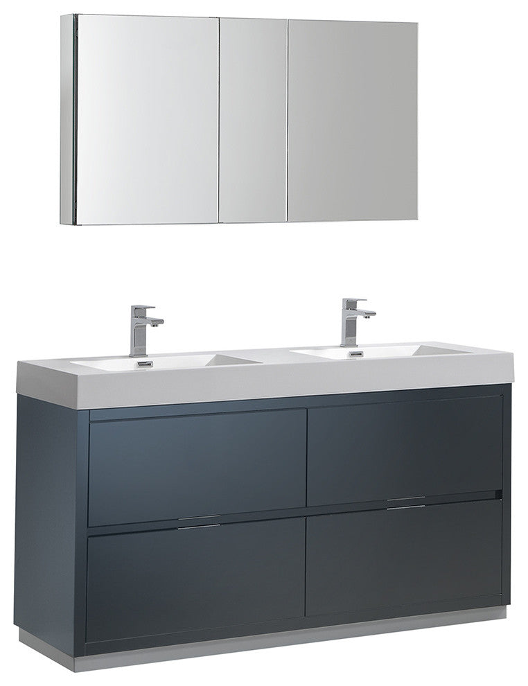 Valencia 60" Dark Slate Gray Free Standing Double Sink Vanity, Faucet FFT1030BN