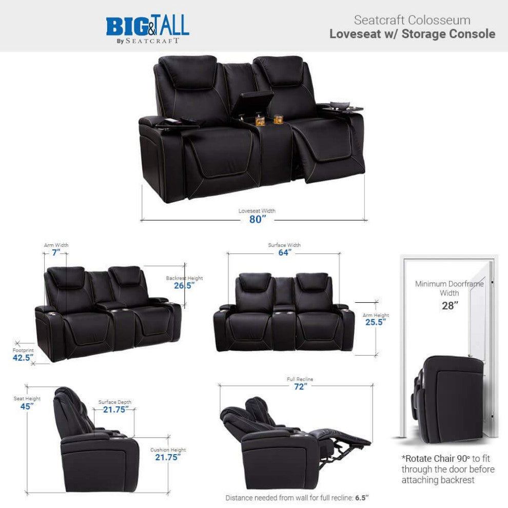 Seatcraft Colosseum Home Theater Seating, Black, Sofa and Loveseat