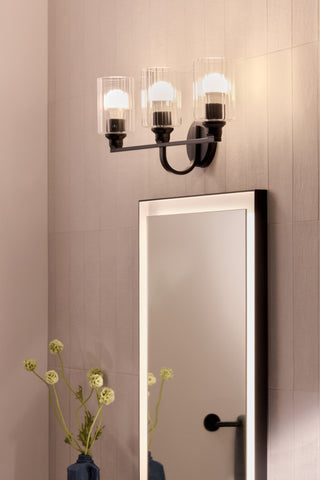 24.25" 3-Light Vanity Light With Clear Fluted Glass