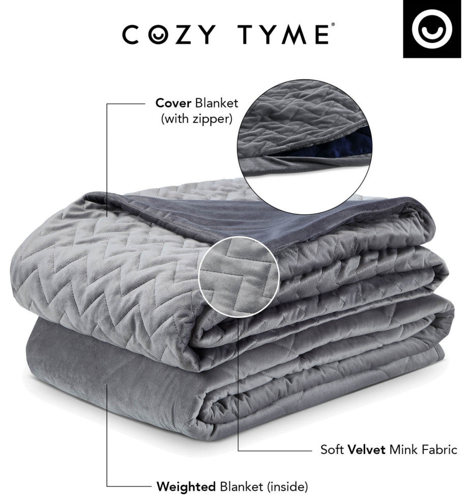 Cozy Tyme Kiyomi Weighted Blanket, Gray, 60"x80", 20LB