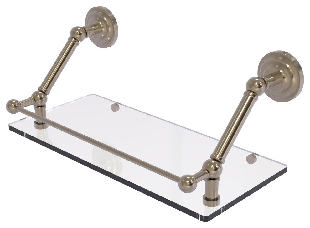 Prestige Que New 18" Floating Glass Shelf with Gallery Rail, Antique Pewter