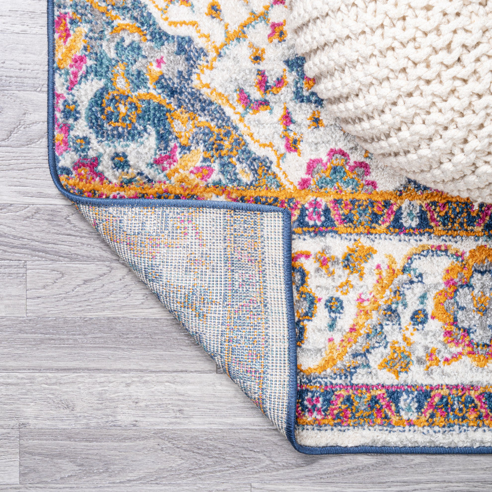 Bohemian FLAIR Boho Vintage Medallion Area Rug, Fuchsia/Ivory, 2 X 8